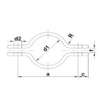 2D-Zeichnung zweiteilige Rohrschelle warmfest aus Blech – IRH Nimz GmbH